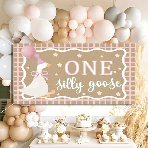 One Silly Goose Birthday Backdrop - Pink First Birthday Decor