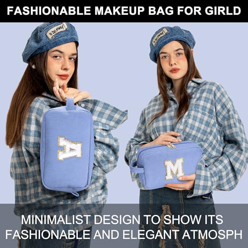 YOOLIFE Initial Travel Makeup Bag Cosmetic Bag – Blue, Teen Girl Gifts