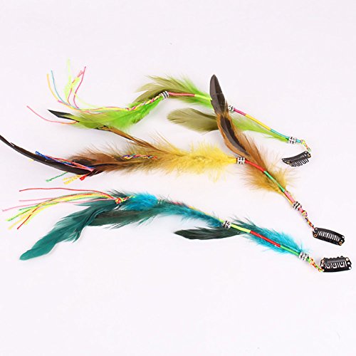 Set of 6 Handmade Boho Hair Extensions with Feather Clips