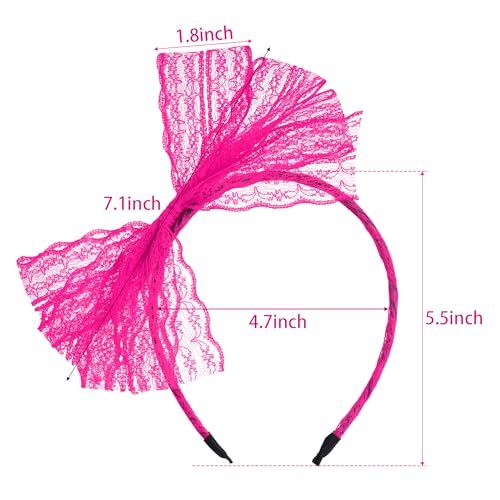 Rose Red Neon Lace Bow Headband for 80s Costume & Party Accessories