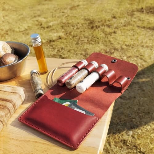 Camping Spice Kit with 5 Jars & Leather Holder - Travel Seasoning Set