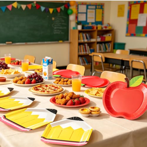 75 PCS Back to School Party Supplies - Apple & Pencil Plates & Napkins
