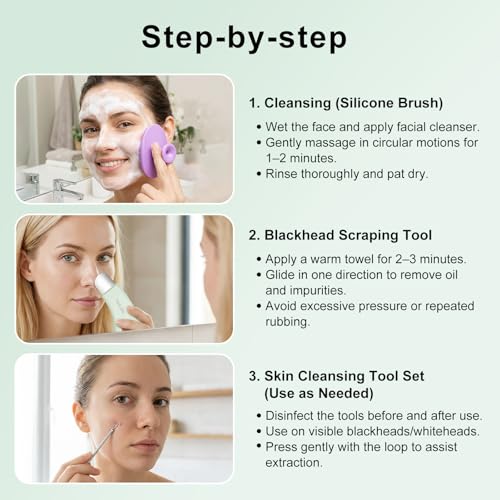 3-in-1 Blackhead Remover Tools Set with Silicone Brush