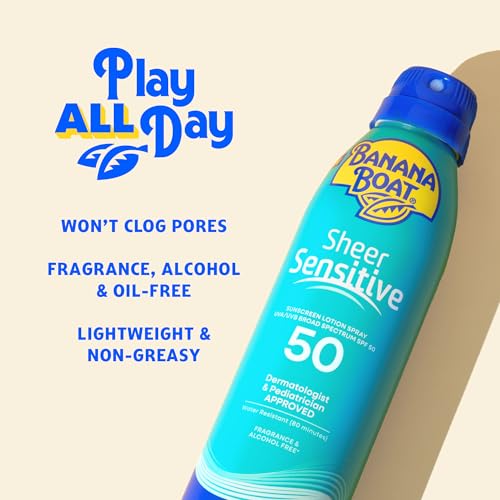 Banana Boat Sheer Sensitive SPF 50 Body Spray - 6oz Pack of 2, Water-Resistant