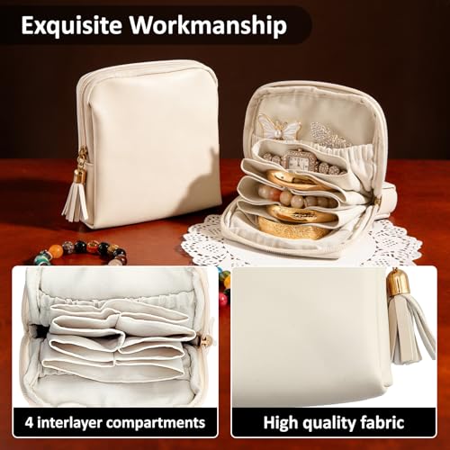 Shunmei Mini Zipper Travel Jewelry Case - 5 Pockets, Beige