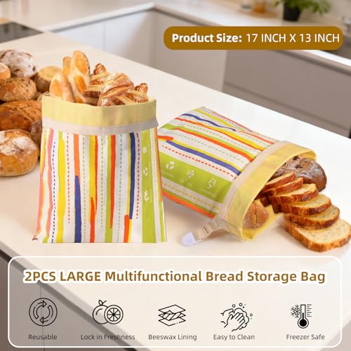 2 Pack Reusable Beeswax Bread Bags for Sourdough Storage