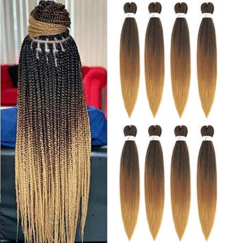 MIYPMUNS 26 Inch Pre Stretched Ombre Braiding Hair 8 Packs Brown Synthetic Extensions for Easy Braid Styling
