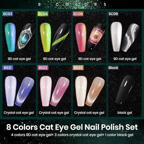 MIZHSE 8-Piece Cat Eye Gel Nail Polish Set with Magnetic Stick
