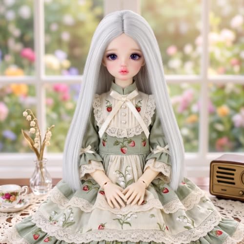 M MISS U HAIR Sliver Grey Long Straight 8-9 Inch BJD MSD Wig Center Parting for DIY Doll Styling