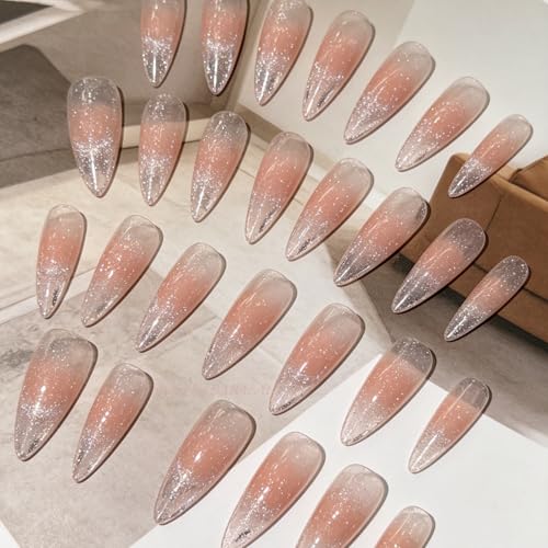 BABALAL Extra Long Stiletto Glitter Press-On Nails - Pink & Nude, 24Pcs, Model BNDa01-03