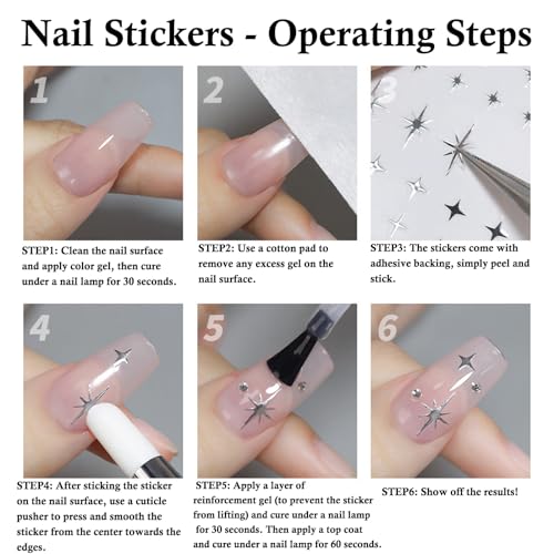 7 Sheets Metallic Silver Nail Stickers – 3D Star & Butterfly Designs