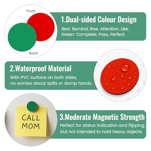 45 PCS Double-Sided Red-Green Status Magnets - 1.1" for Whiteboard & Fridge