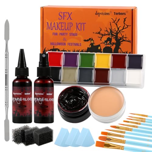 Professional SFX Halloween Makeup Kit with Fake Blood & Scar Wax