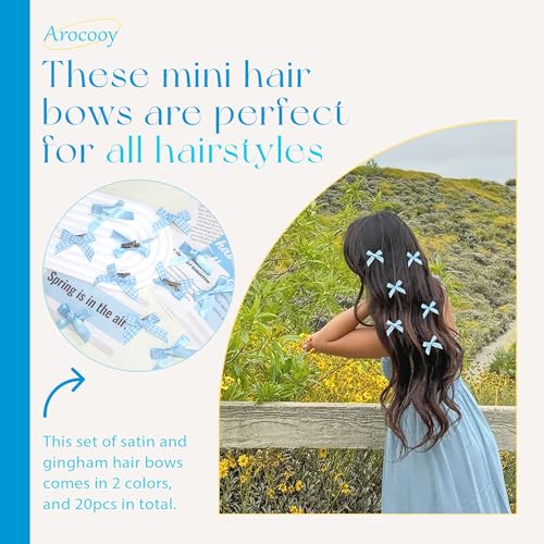 Blue Plaid Hair Bow Clips 20pcs Mini Gingham & Y2K Hair Accessories for Girls & Women