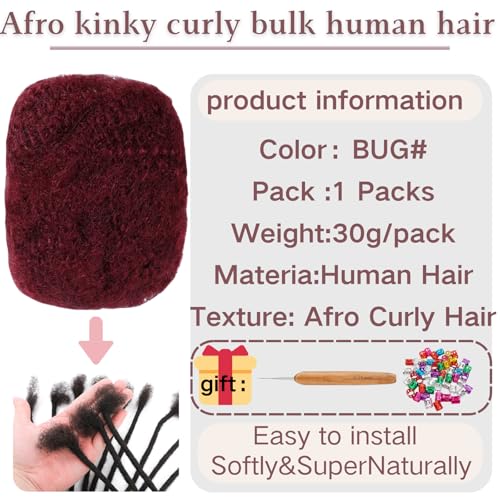 MYCNIMY 100% Human Hair Afro Kinky Bulk for Dreadlock Extensions & Twists