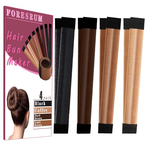 FORESRUM 4 Pcs Magic Donut Hair Bun Maker Set in Black/Brown/Coffee/Light Brown