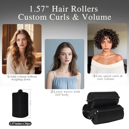 34 PCS Heatless Satin Foam Hair Rollers Set with Duck Teeth Clips