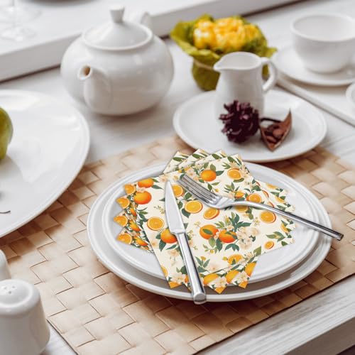 80 Pack Decorative Orange Citrus Napkins - 6.5x6.5 Inch Disposable Paper Napkins for Parties