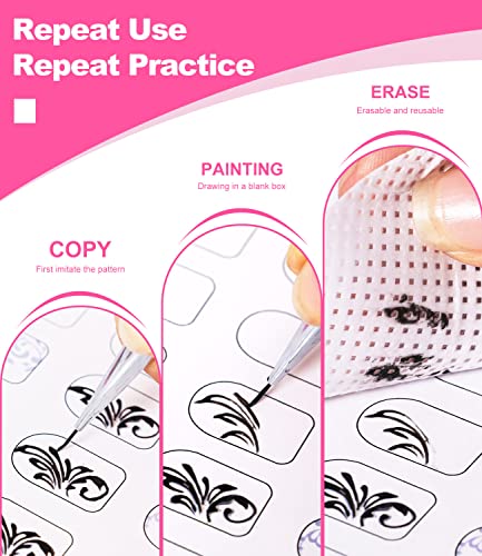 Nail Art Practice Book Kit with 3 Brushes and 360pcs Wipes for Beginners