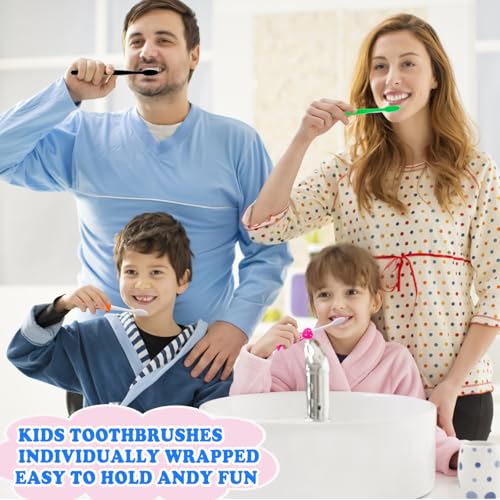 Disposable Toddler Toothbrushes 40 Pack - Cute Animal Lion Design, 4 Bright Colors, Portable & Soft Bristles