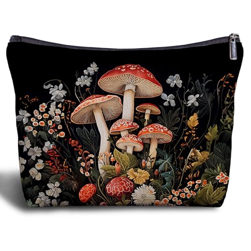 Mushroom Cosmetic Bag - Linen Makeup Organizer Pouch for Travel