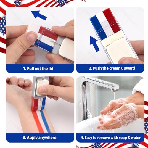 Red White and Blue Face Paint Sticks - Patriotic Makeup for 4th of July