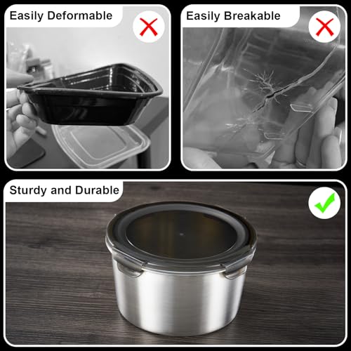 Baalaka Stainless Steel Food Storage Containers Set - 3-Piece Airtight with Lids (12, 20, 34 oz)