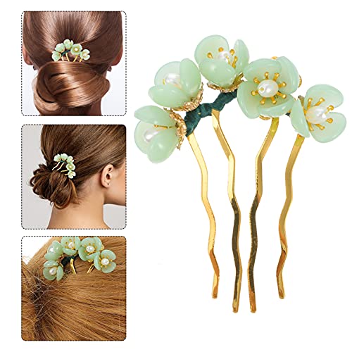 Beaupretty Jade Hairpin Set 5 Pieces with Green Tassels – Lotus Retro Hair Clips for Women
