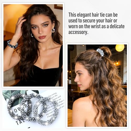 Dizila Multicolor Sparkly Rhinestone Bead Crystal Hair Ties Ponytail Holders Set