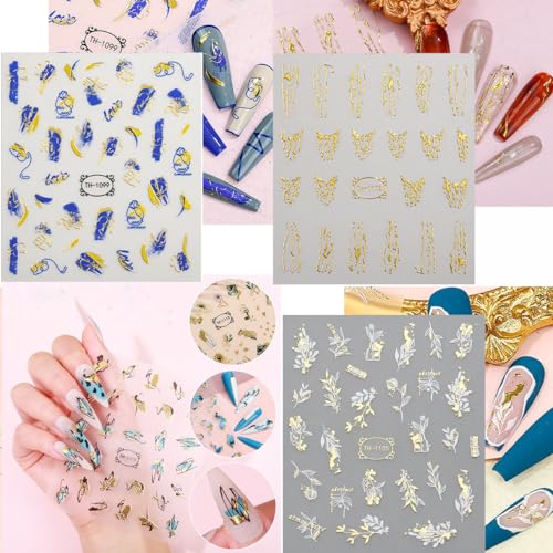 Zoance 12 Sheets Gold Stripe Line Nail Stickers for DIY Nail Art