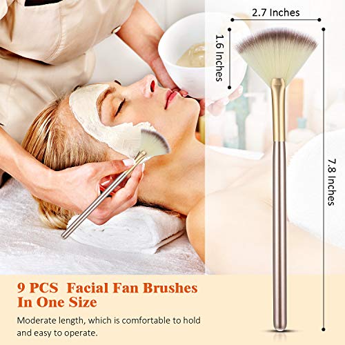 Maitys Champagne 9-Piece Fan Shape Facial Mask Brush Set for Makeup & Skincare
