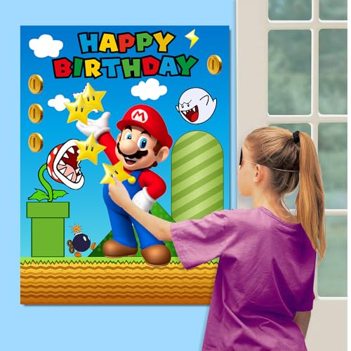 Mario Birthday Party Supplies Set - Large Poster & Stickers