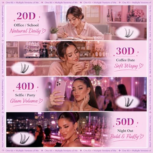 Rootoo 20D+30D+40D+50D Wispy Lash Clusters Kit 640 Pcs Natural Eyelash Extensions