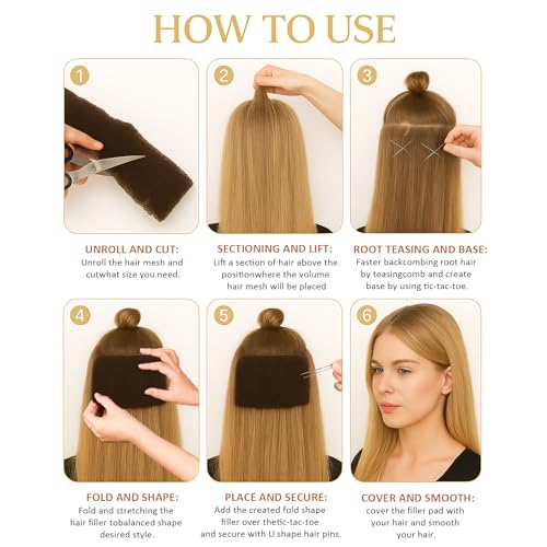 MJJHAIR Updo Hair Filler & 70-Piece Pin Kit - Volumizing Dark Brown Sponge