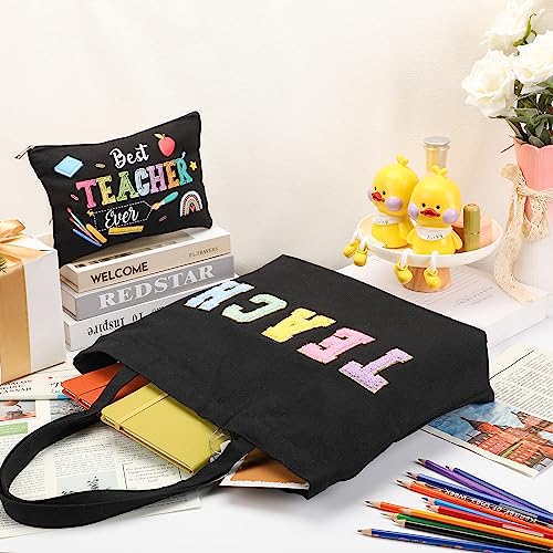 Silkfly Teacher Tote Bag Set with Makeup Pouch - Canvas Gift Bags