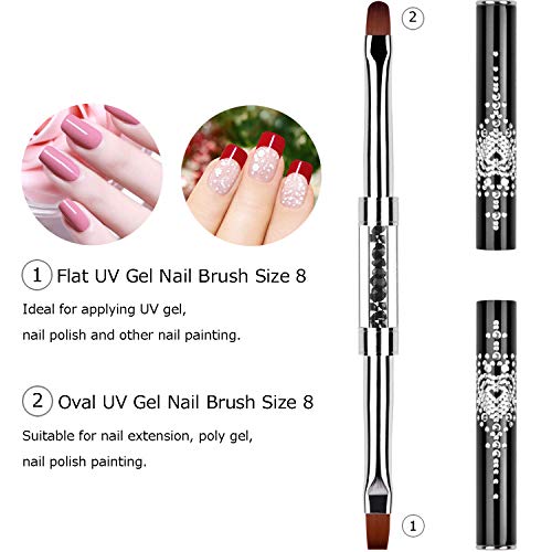 2Pcs Nail Art Brush Set with Rhinestone Handles for Gel & Acrylic Nails