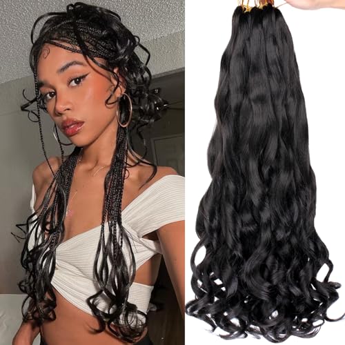 COOKOO 22 Inch French Curl Braiding Hair - 1B Black, 9 Packs Synthetic