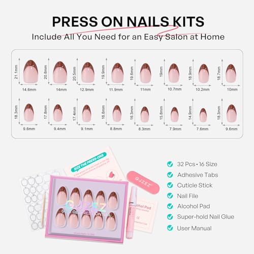 GJZEZ Short Almond Press On Nails - Soft Gel Fake Nails, Mocha Brown