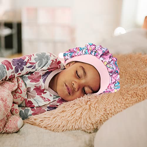 Selalu A01 4 Pcs Silk Satin Kids Bonnet Sleep Cap - Adjustable Unicorn Hair Wraps