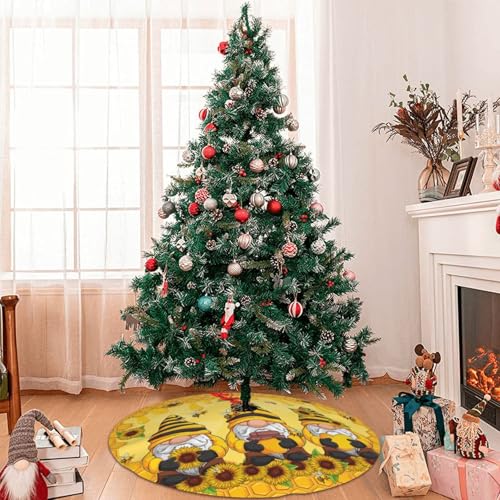 Sunflower Gnomes Christmas Tree Skirt - 36 Inch Holiday Decor