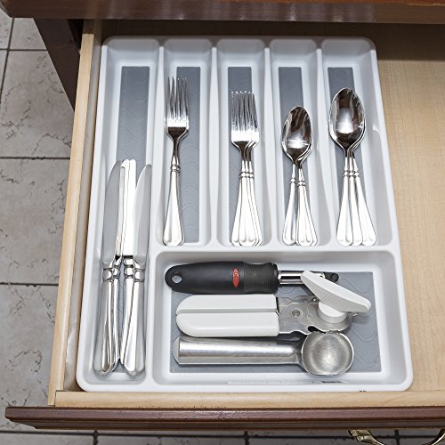 6-Section Silverware Drawer Organizer with Nonslip Tray - Versatile for Kitchen, Office & Makeup