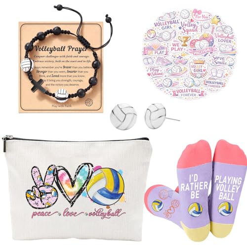 Volleyball Gift Set for Girls: Jewelry, Socks, Makeup Bag & Stickers