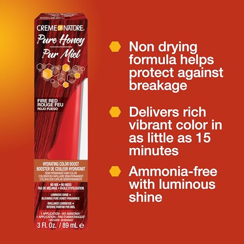Creme of Nature Honey Hydrating Semi-Permanent Hair Dye, Fire Red - 3 Fl Oz (Pack of 2)
