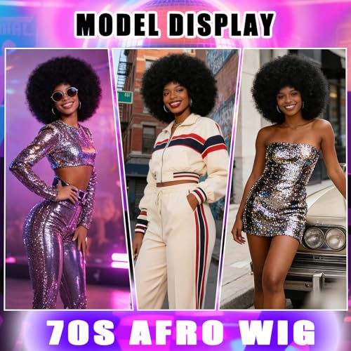 70s Afro Puff Wig Synthetic Curly Hair for Daily Use and Costumes