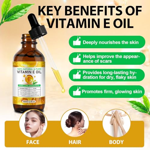 Meifenla 4 Fl Oz Pure Vitamin E Oil 75,000 IU for Skin, Hair, Nails & Body, Moisturizing & Scar Reduction