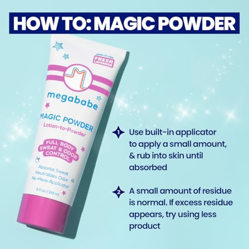 Megababe Magic Powder Lotion - Sweat & Odor Absorbing Body Treatment, 3 oz