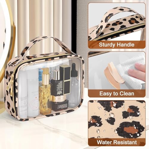 Wedama Large Clear Toiletry Bag 2 Pack - Leopard Print Travel Makeup Bags
