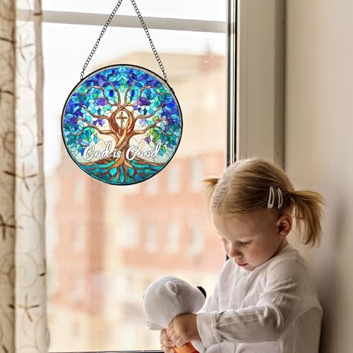 Tree of Life Stained Glass Sun Catcher - 7.9 Inch Window Decor