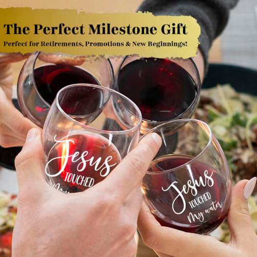 Funny Christian Wine Glass - Jesus Touched My Water, 15oz Gift