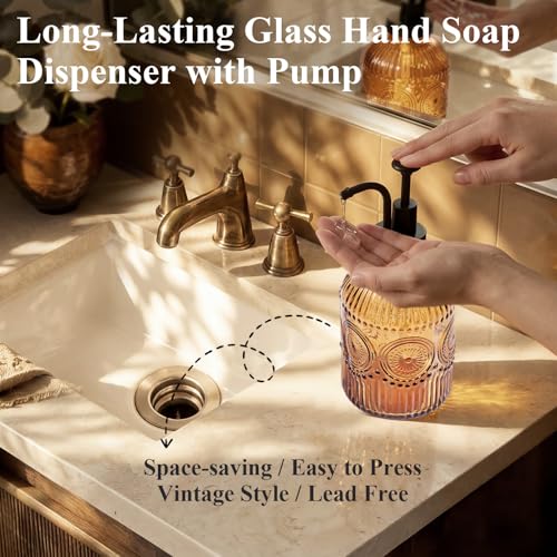 Vintage 12oz Glass Soap Dispenser with Pump for Kitchen & Bathroom